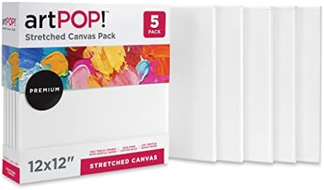 artPOP! Stretched Canvas Pack - 12" x 12" Canvas, Package of 5, 100% Pure Cotton Duck Canvas, Triple-Primed with Acrylic Gesso, 5/8" Profile, Durable Wood Frame ArtPOP!