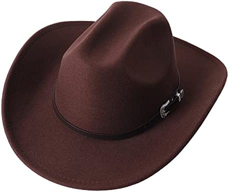 Womens Western Cowboy Hat，Roll Up Cowgirl Hats，Wide Brim Fedoras Hat with Belt Buckle Ljinokyun