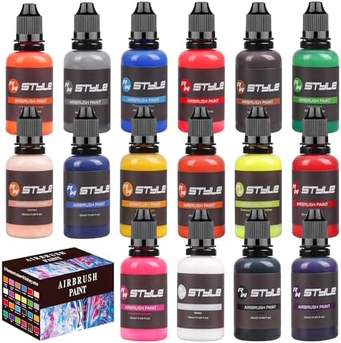 Airbrush Paint - 16 Colors Airbrush Paint Set 1fl oz, Opaque & Brilliant Colors, Leather & Shoe Acrylic Air brush Paint Kit Ready to Spray Water Based for Artists Beginners Hobbyist Rhinowisdom