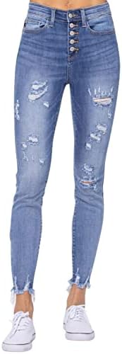 Judy Blue Women's Hi-Rise Skinny Destroyed Button-Fly Jeans Judy Blue