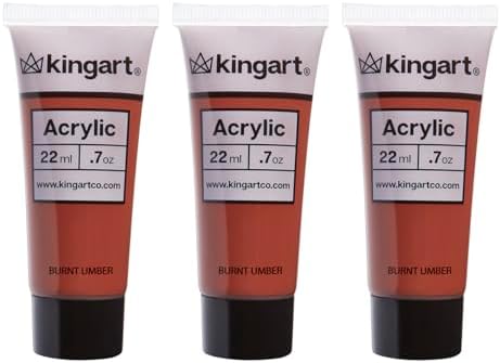 KINGART 500-137 PRO Artist Quality BURNT UMBER Acrylic Paint, 22ml (0.74oz) Tubes, 3 Pack - Set (66ml Total), Burnt Umber Kingart