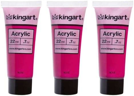 KINGART 500-116 PRO Artist Quality ROSE Acrylic Paint, 22ml (0.74oz) Tubes, 3 Pack - Set (66ml Total), Rose Kingart