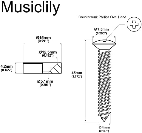 Musiclily Pro 15мм стальные крепления для соединения грифов с винтами для электрогитар и бас-гитар, комплект из 4 шт. Musiclily