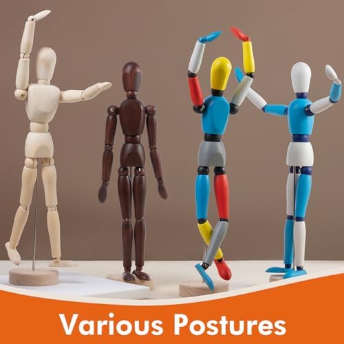 Falling in Art 12 Inch Drawing Mannequin, Wooden Human Model for Art Creation, Multiple Color Falling in Art