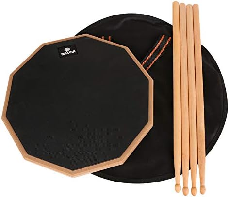 8 inch drum pad,double sided drum pads,snare drum pad with drumsticks and storage bag for drum practice beginner (Black, 8'') Yeasoul