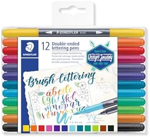 Staedtler Double-ended Brush Marker Brush Letter Duo, Creative Lettering, Flexible and Fine Tip, Blendable Ink, Set of 12 Assorted Colors, 3004TB12A6 STAEDTLER