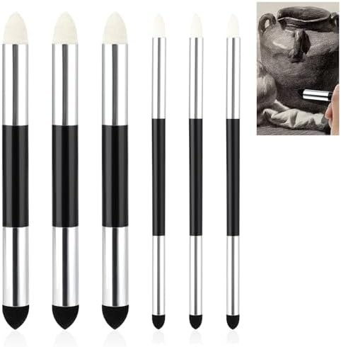 6Pcs Sketch Blending Sponge Pens Double Headed Washable Pastel Blending Stumps for Drawing Highlighting, Shadowing, Detailing, and Correcting Drawings Tool for Artist Beginners or Professional Telooco