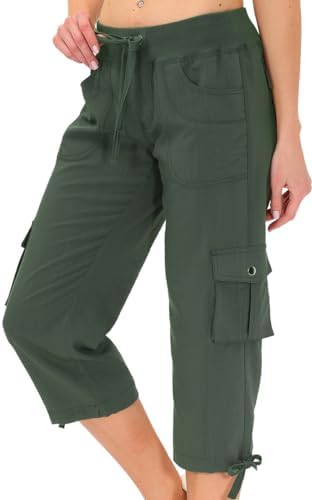 MoFiz Womens Capris with Pockets Loose Fit Casual Capri Pants Dressy Lightweight Ladies Baggy Cargo Pants for Hiking MoFiz