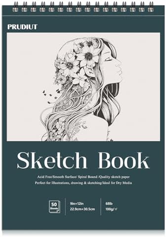 Sketch Book 9×12 inch, Spiral Bound Sketch Pad 50 Sheets (68lb/100gsm), Acid-Free Sketchbook for Drawing Painting Sketching, Art Paper Drawing Supplies for Teens Adults Artists Ideal Gift Prudiut