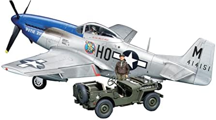 Модель самолета Tamiya P-51D Mustang масштабом 1/48 и 1/4-тонный джип 4x4, детализированный набор для сборки Tamiya