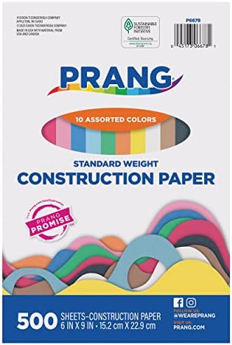 Prang (Formerly Art Street) Construction Paper, 10 Assorted Colors, Standard Weight, 6" x 9", 500 Sheets Prang