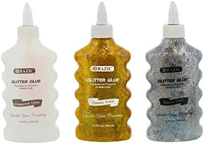 BAZIC Glitter Glue Silver Gold Iridescent Metallic Color, Non-Toxic Washable Glitter Glue for Paints Art Crafts (6.76oz/Pack), 3-Packs Bazic Products