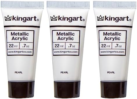 KINGART 502-100 PRO Artist Quality METALLIC PEARL Acrylic Paint, 22ml (0.74oz) Tubes, 3 Pack - Set (66ml Total), Metallic Pearl Kingart