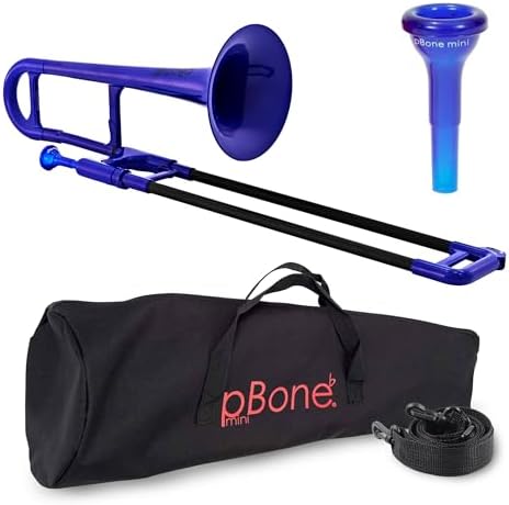 pBone Plastic Kids pBone Mini Trombone - Mouthpiece and Carrying Bag- Lightweight Versatile, Comfortable Ergonomic Grip- Eb Authentic Sound for Student & Beginner- Durable ABS Construction- Blue PBone