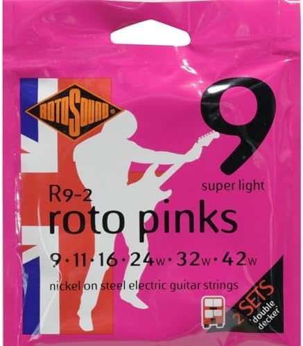 Двойные никелированные струны для электрогитары Rotosound Roto Pinks, 2 набора, суперлегкие, 9-42 ROTOSOUND