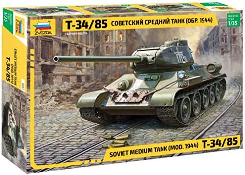 Zvezda 3687 - Soviet Medium Tank (mod. 1944) T-34/85 - Plastic Model Kit Scale 1/36 Lenght 23.9 cm / 9.5" 236 Details, Unpainted Zvezda