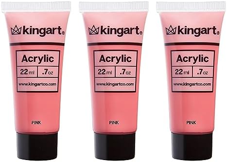 KINGART 500-117 PRO Artist Quality PINK Acrylic Paint, 22ml (0.74oz) Tubes, 3 Pack - Set (66ml Total), Pink Kingart