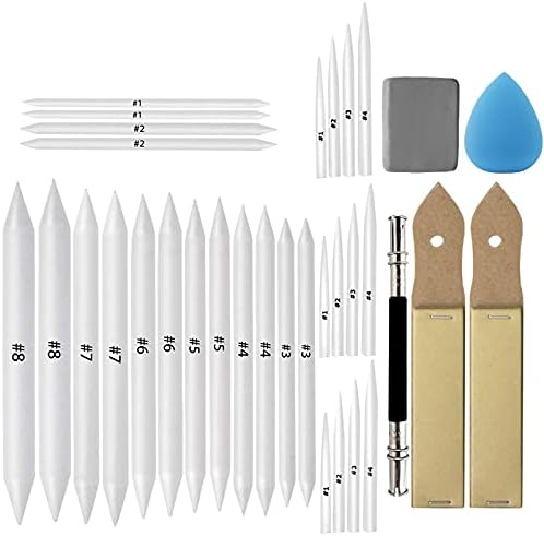 33 Pcs Blending Stumps and Tortillions Set Art Blenders with Sketch Sandpaper Pencil Sharpener Pencil Extension Tool Drawing Kneaded Eraser Sponge for Student Sketch Drawing Tool KOOTIKO