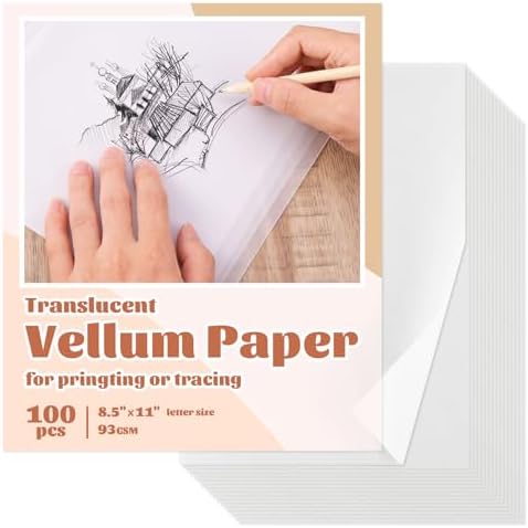 100 PCS Translucent Tracing Paper, Numerous Quantities of Vellum Paper, Transparent Paper for Drawing, Copying, Printable Mineral Paper for Card Lamination, Invitations, Sketching (8.5 x 11 Inches) Ubamdom