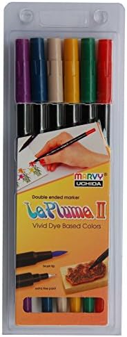 Uchida 1122-6G 6 Piece Modern Art Le Plume II Double Ended Marker Brush and Fine Point Set Uchida