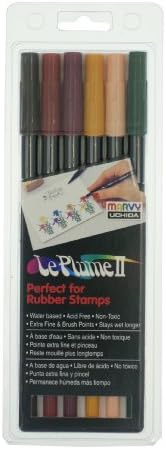 Uchida Of America 6-Piece Primary Le Plume Ii Double Ended Marker Brush and Fine Point Set Art Supplies Uchida