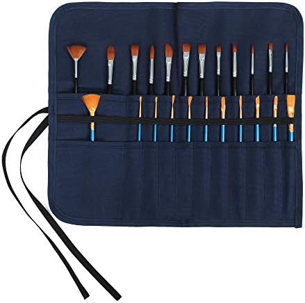 Denifiter 22 Pockets Waxed Canvas Roll-up Pencil Bag, Heavy Duty Portable Watercolor Oil Brush Canvas Pouch (Black) Denifiter