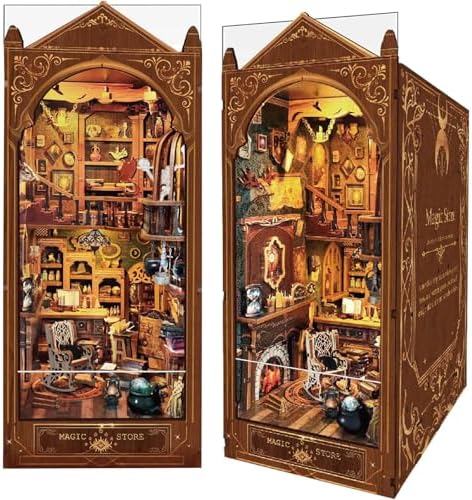 Book Nook Kit, Magic Store Dollhouse 3D Puzzle Booknook Bookshelf Insert Decor Alley DIY Miniature House Kit with Led Light Crafts for Adults and Teens to Build-Creativity Gift Luuwik