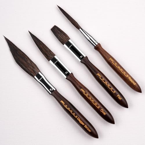 Pinstriping Brush Set, Fuumuui 4pcs Squirrel Hair Striping Brushes, Detail Script Liner Brush, Scroll Brush, Sword Brush, Dagger Striper Brush, Professional Art Paint Brushes Fuumuui