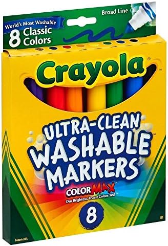 Crayola Broad Point Washable Markers, 8 Markers, Classic Colors Pack of 6 Crayola