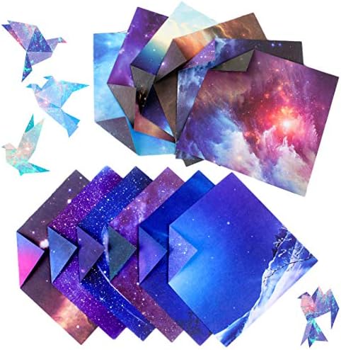 100 Sheets Double Sided Origami Paper for Kids & Grown-ups 6x6 inch, 12 Vibrant Designs of Beautiful Galaxy Outer Space, Easy Folding for Scrapbook Paper Arts Crafts School Zezzxu