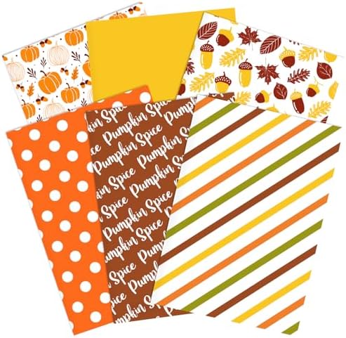 Whaline 90 Sheet Thanksgiving Tissue Paper Autumn Pumpkin Leaves Dots Stripes Pattern Art Tissue Orange Yellow Fall Harvest Wrapping Tissue for Birthday Wedding Party DIY Craft Gift Bags Pompom Whaline