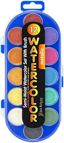 Jack Richeson metallic semi moist watercolor set with brush,Assorted Pearlescent Color (12 colorset) Jack Richeson