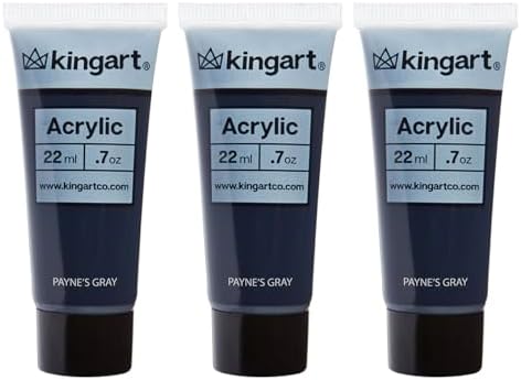 KINGART 500-145 PRO Artist Quality PAYNE'S GRAY Acrylic Paint, 22ml (0.74oz) Tubes, 3 Pack - Set (66ml Total), Payne's Gray Kingart