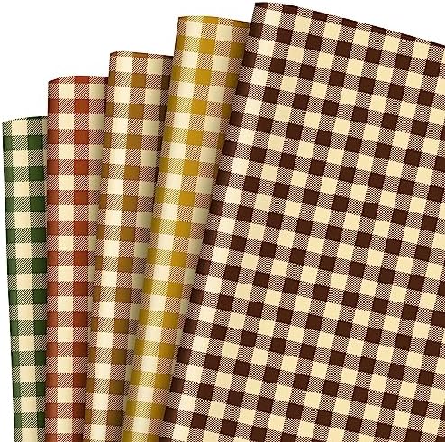 Whaline 10 Sheet Fall Plaids Wrapping Paper Fall Colors Buffalo Plaids Wrapping Paper 19.7 x 27.6 Inch Autumn Checkered Folded Decorative Art Paper for Fall Holiday Craft DIY Gift Packing Whaline