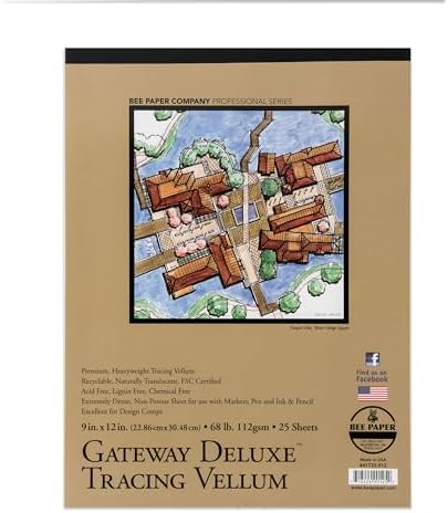 Bee Paper - 9"x 12" Gateway Deluxe Tracing Vellum Paper Pad, 25 Sheets Bee Paper Company