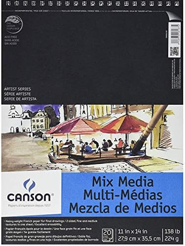 Canson Artist Series Mixed Media Paper, Wirebound Pad, 9x12 inches, 20 Sheets (138lb/224g) - Artist Paper for Adults and Students - Watercolor, Gouache, Graphite, Ink, Pencil, Marker Canson