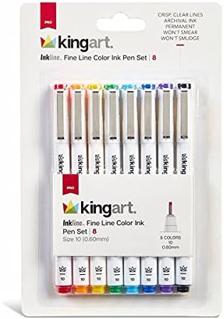 KINGART 433-8 PRO Inkline Color Micro Line & Precision Graphic Pens, 8 COLORS Size 08 (0.60mm) Nibs, Archival Waterproof Japanese Ink for Art, Illustration, Lettering, Anime, Technical Drawing, Manga Kingart