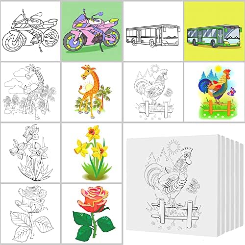 6Pcs Pre Drawn Canvas for Painting for Kids, 6 x 6” Printed Canvas to Paint Canvas Set for Painting First & Last Day of School Paint Party Favor for Kid Student Artist HQLESHUI