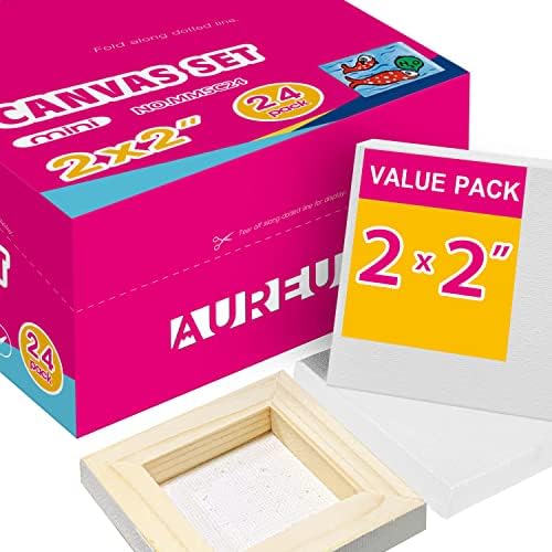 AUREUO Mini Stretched Canvas - 2x2 Inch/24 Pack - 2/5 Inch Profile Tiny Square Canvas Boards for Painting - Art Gift Set Bulk Pack Canvases for Acrylic Painting & Craft AUREUO