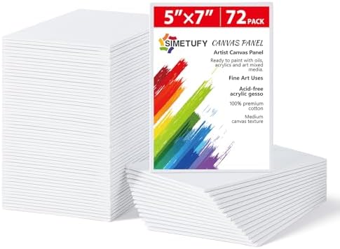 Simetufy 72 Pack Canvas Boards for Painting 5 x 7 inch, Blank Canvas Panels- Gesso Primed Acid-Free 100% Cotton for Acrylics Oil Watercolor Tempera Paints Simetufy