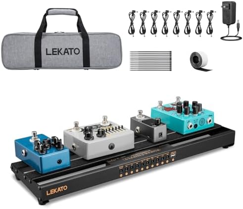 LEKATO Guitar Pedal Board, Pedal Board with Built-in Power Supply, 19x5.1x1.8" 1.8LB, Aluminum Alloy PedalBoard with Pedal Cables, Bag, Adhesive Hookside Tape LEKATO