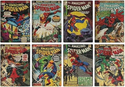 Spiderman Comic Book Coaster Set - Official Licensed Disney Merchandise, 8pk Gamer and Comic Series Fan Decor and Gift, Nostalgic Marvel Superhero Desk and Coffee Table Accessory | Paladone Paladone