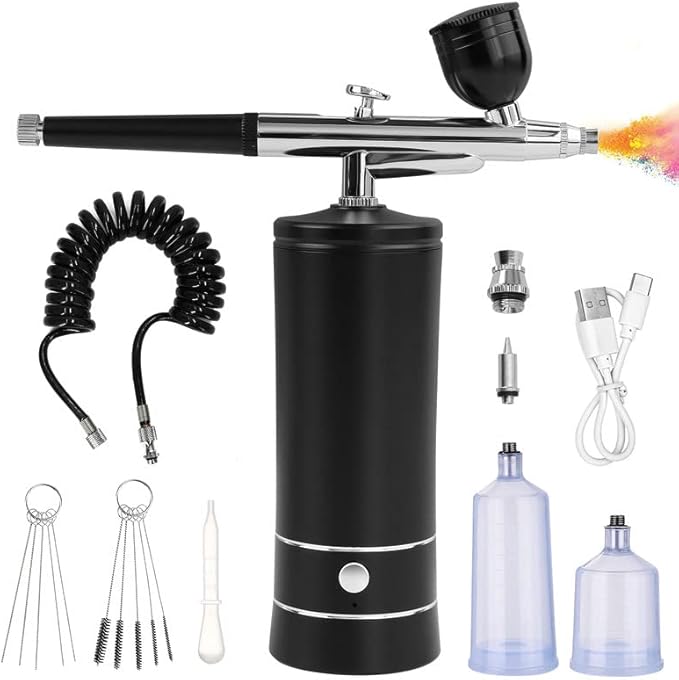 Airbrush Kit with Compressor, Auto Handheld Airbrush Gun with 0.3mm Tip, Rechargeable, Portable Air Brushes for Painting, Tattoo, Nail Art, Model Coloring, Makeup, Cake Ykall