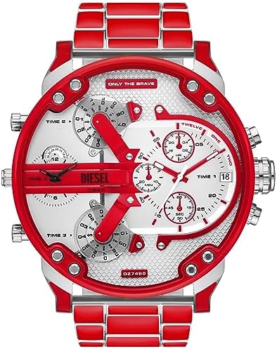 Diesel Mr. Daddy 2.0 Stainless Steel and Enamel Chronograph Men's Watch, Color: Red (Model: DZ7480) Diesel