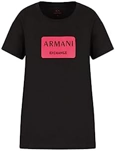 Armani Exchange Women's Boyfriend Fit Flock Patch Logo T-Shirt A｜X Armani Exchange