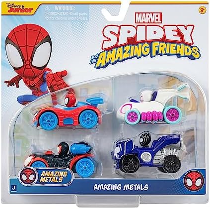 Marvel Spidey and Friends 4-Pack Die-Cast Vehicles - Includes Spidey, Ghost-Spider, Black Panther, Miles Morales - Superhero Toys for Kids 3+ Spidey and His Amazing Friends