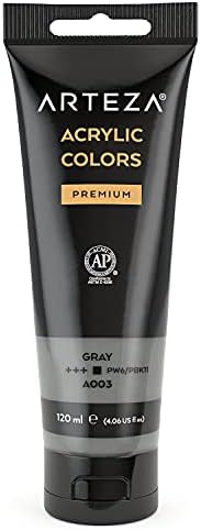 ARTEZA Acrylic Paint Gray Color (120 ml Pouch, Tube), Rich Pigment, Non Fading, Non Toxic, Single Color Paint for Artists and Hobby Painters ARTEZA