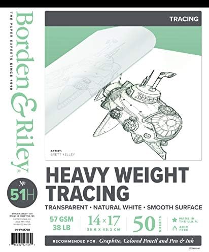 Borden & Riley 14" x 17" #51H Monroe Triple T Parchment Tracing/Heavy Paper Pad, 38 lb., 50 White Sheets, 1 Pad Each Borden & Riley