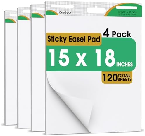 15 x 18 Inch Sticky Easel Pads, 2-Pack 30 Sheets/Pad Self-Stick Flip Chart Paper for Classrooms, Offices, and Presentations, Mini Easel Paper Featuring Strong Adhesive & Bleed-Resistant CREGEAR