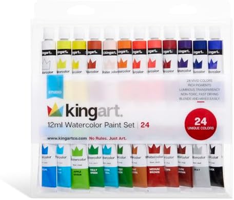 KINGART Studio Watercolor Paint, 12ml (.4oz), Set of 24 Colors Kingart